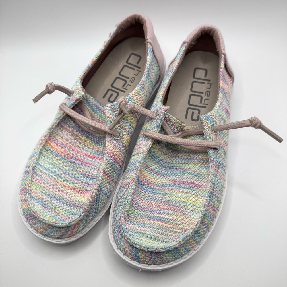 Hey Dude Wendy Girls Youth Sox Pastel Rainbow Slip-On Sneakers Size 13